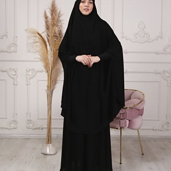 Jilbab Khimar Set overhead Abaya Prayerwear Muslimwear Muslimah Jilbabs Hijab Hijabi Black Burqa