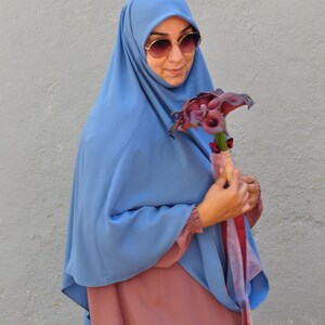 Sufle Khimar Niqab simple couche Jilbab femmes Hijab muslimwear muslimah soie muslimdress islamicdress foulard hijabdress bébé bleu image 4