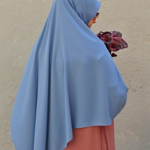 Sufle Khimar Niqab simple couche Jilbab femmes Hijab muslimwear muslimah soie muslimdress islamicdress foulard hijabdress bébé bleu image 1