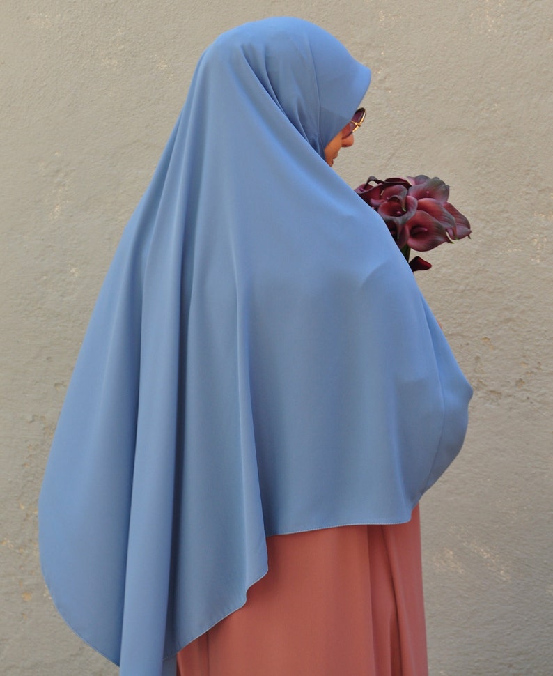 Sufle Khimar Niqab simple couche Jilbab femmes Hijab muslimwear muslimah soie muslimdress islamicdress foulard hijabdress bébé bleu image 1