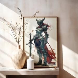 Knight Print, Woman Knight Print, Video Game Wall Art, Medieval Decor, Dark Fantasy Art, Gaming Room Decor, Medieval Art, War, Middle Ages