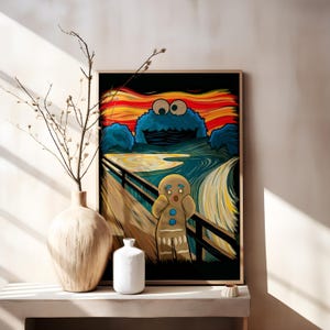Cookie Monster Scream Art Poster: Funny Shrek Meme Print