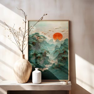 Hokusai Ukiyo-e Japanese Wall Art, Landscape Poster, Print Blue Green Japanese, Home Decor