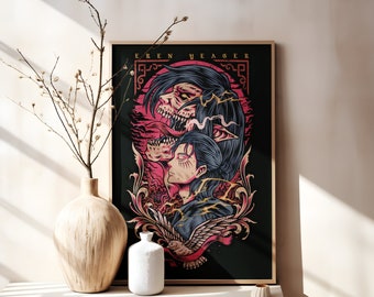 Eren Yeager Poster, Attack On Titan Print, Retro Anime Manga Art