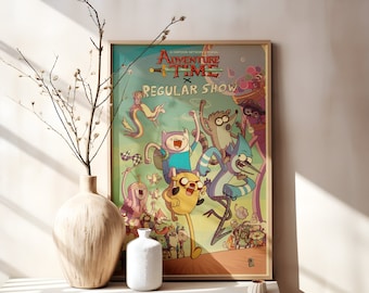 Adventure Time X Regular Show Crossover Poster: Animated Series Art