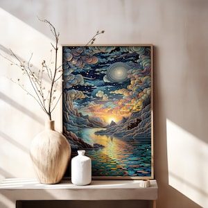 Hokusai Ukiyo-e Japanese Wall Art, Landscape Poster, Print Blue Green Japanese, Home Decor