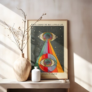 Cuando cambio mi perspectiva de la vida, arte mural hippie retro, póster vintage, regalo para fans, regalo para ella, pósteres de ojos psicodélicos de los años 70