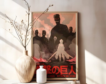 Poster anime di Attack on Titan, stampa artistica manga retrò