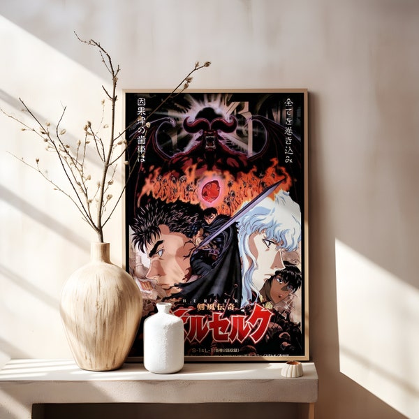 Berserk posters, manga kunst, anime muur print, minimalistische schilderkunst, lef, Griffith, Casca, Judeau, Berserk poster prints, lef poster