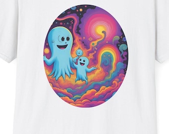Colorful Halloween Ghost T-Shirt: Retro Spooky Season Graphic Tee