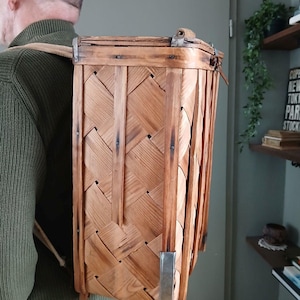 Woven birch bark back fruit crate from Sweden