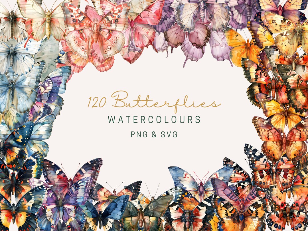 Watercolor Butterfly Clipart Bundle, 120 Transparent PNG SVG (digital ...