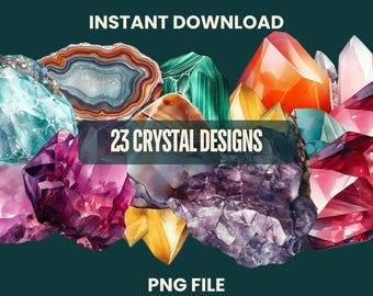 Crystal Gemstone PNG Bundle: Geode, Quartz & Agate Designs (Digital Download)