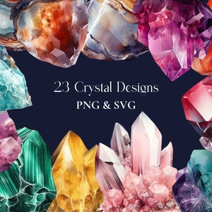 Crystal SVG & PNG Bundle. Crystals PNG, Hand drawn crystal Clip Art. Commercial Use. Transparent Backgrounds.