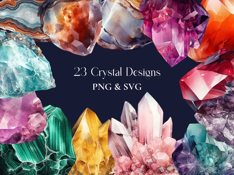 Crystal SVG & PNG Bundle. Crystals PNG, Hand Drawn Crystal Clip Art ...