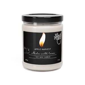 Vela de soja VMGA Apple Harvest, Aroma fresco y afrutado, Elegancia de etiqueta negra, 9 oz