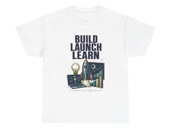 Ondernemersshirt, T-shirt met de tekst "Build Launch Learn", ondernemerscadeau, kleurrijk vintage carrière-T-shirt