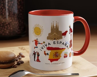 Spain Mug, Viva Espana Coffee Cup, Spanish Souvenir Gift, Europe Travel Mug