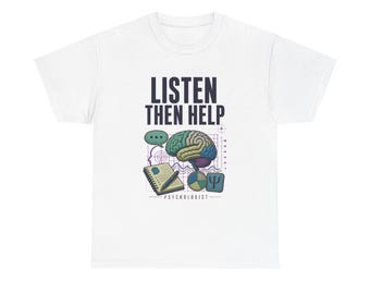 Psychologen T-shirt, T-shirt met de tekst "Luister en help", cadeau voor psychologen, kleurrijk vintage carrière T-shirt