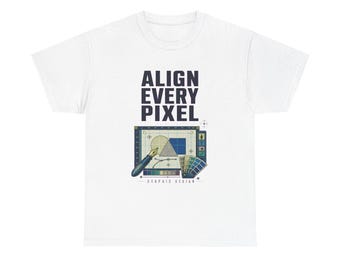 T-shirt voor grafisch ontwerpers, T-shirt met de tekst "Align Every Pixel", cadeau voor grafisch ontwerpers, kleurrijk vintage T-shirt voor een carrière in de grafische sector