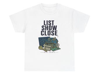 T-shirt voor makelaars, T-shirt met grafische opdruk 'Lijst weergeven sluiten', cadeau voor makelaars, kleurrijk vintage carrière-T-shirt