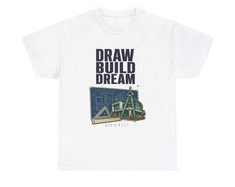 Architectenshirt, T-shirt met de tekst "Draw Build Dream", cadeau voor architecten, kleurrijk vintage carrière-T-shirt