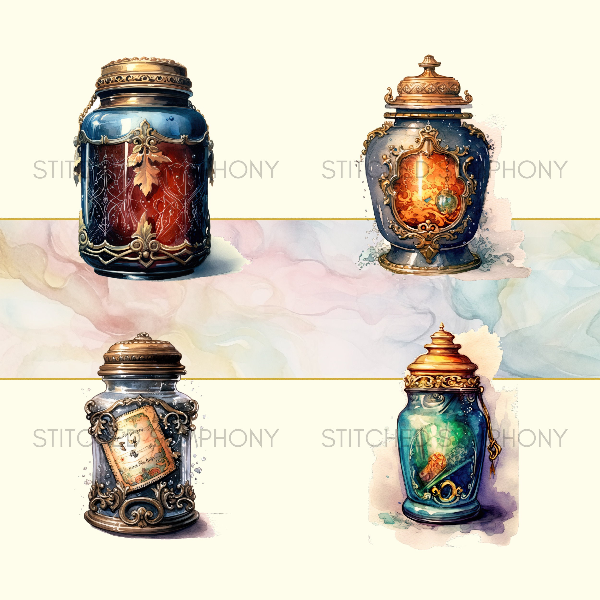 Magic Jar Clipart Watercolor Glass Jars Clipart Set for Junk Journal ...