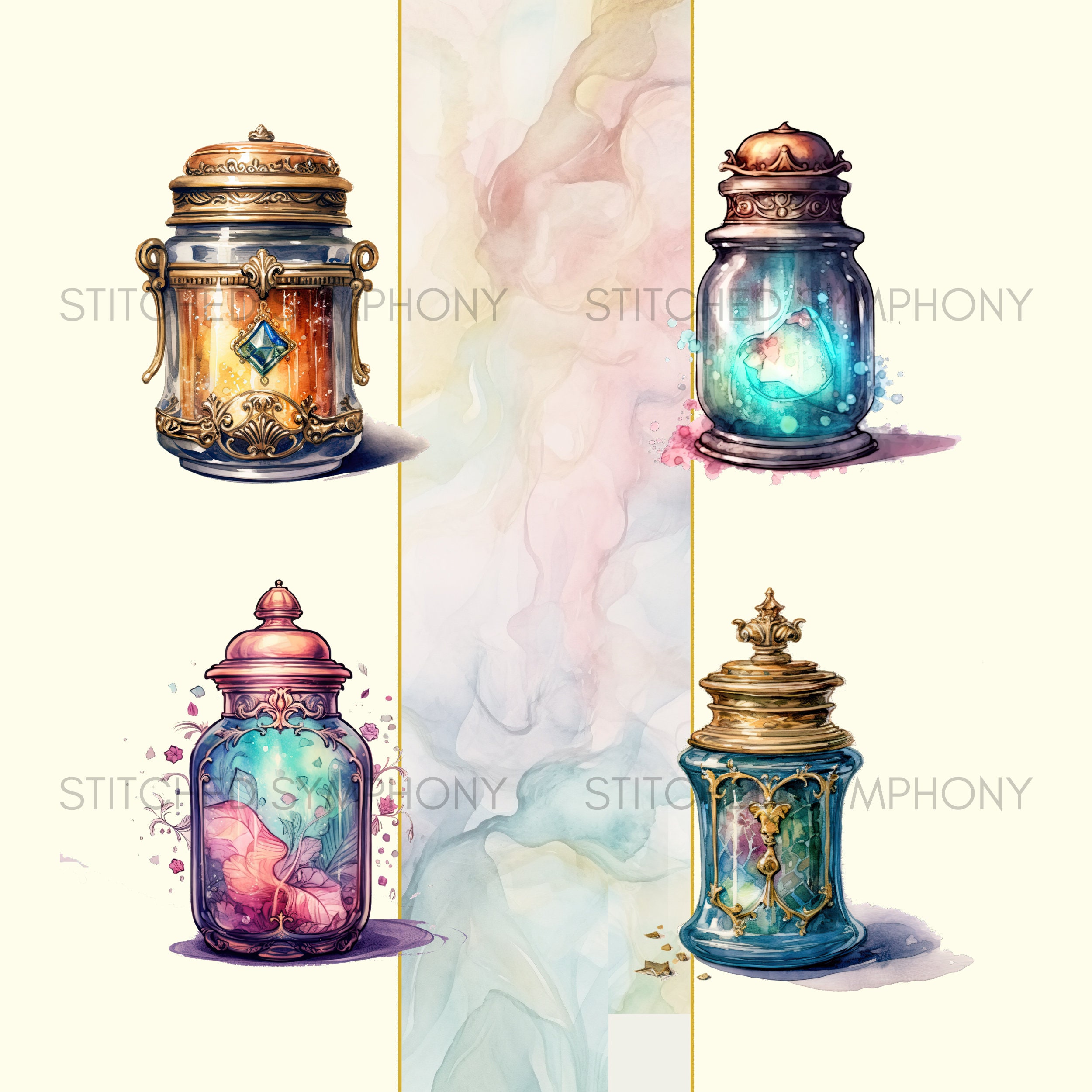 Magic Jar Clipart Watercolor Glass Jars Clipart Set for Junk Journal ...