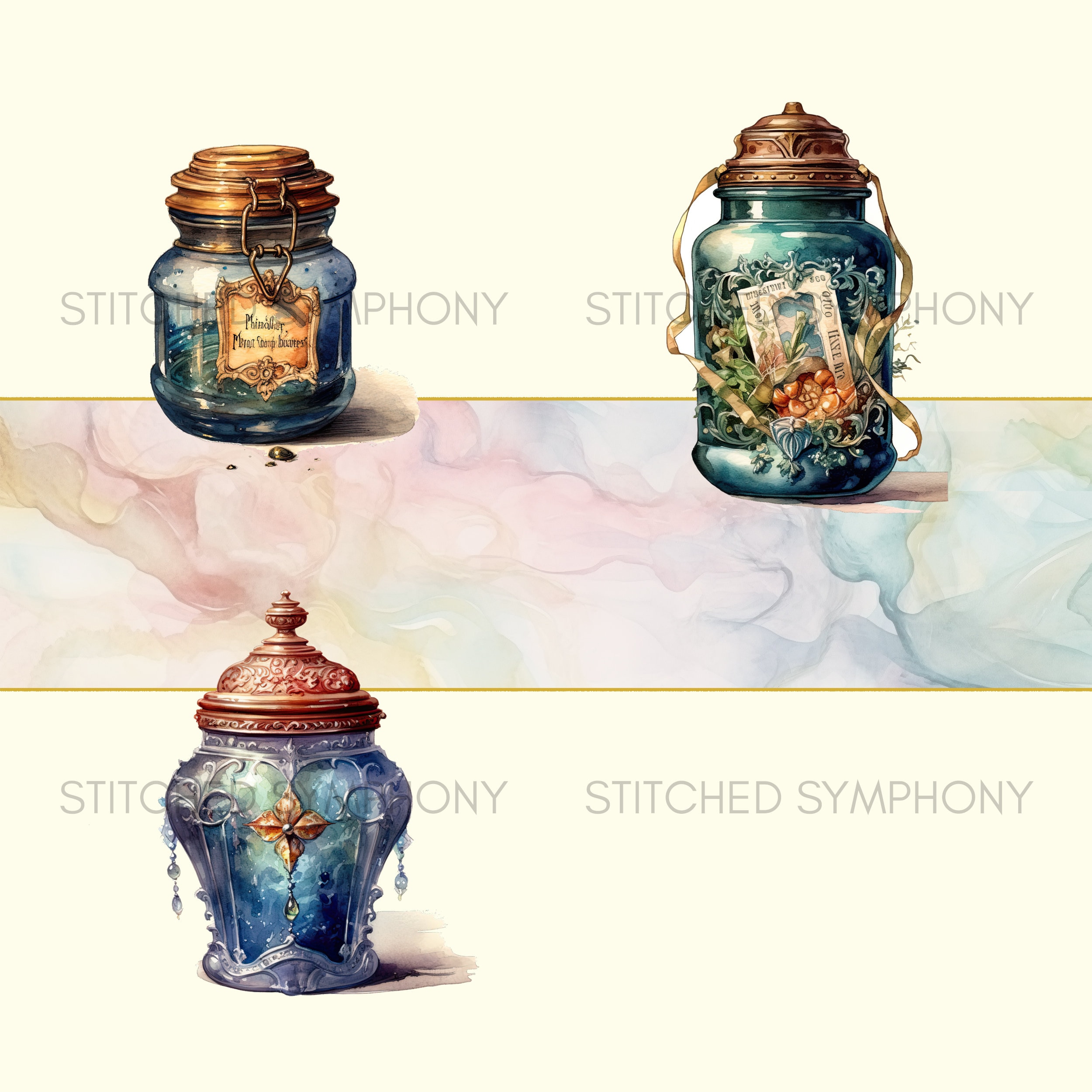 Magic Jar Clipart Watercolor Glass Jars Clipart Set for Junk Journal ...