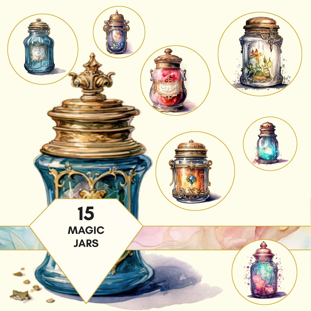 Magic Jar Clipart Watercolor Glass Jars Clipart Set for Junk Journal ...