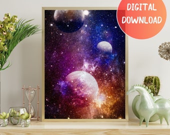 Galaxy Printable Wall Art Digital, Abstract Space Print, Digital watercolor wall art print, Galaxy Wall Art, universe, space