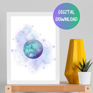 Galaxy afdrukbare Wall Art Digital, abstracte ruimte print, digitale aquarel Wall Art Print, Galaxy Wall Art