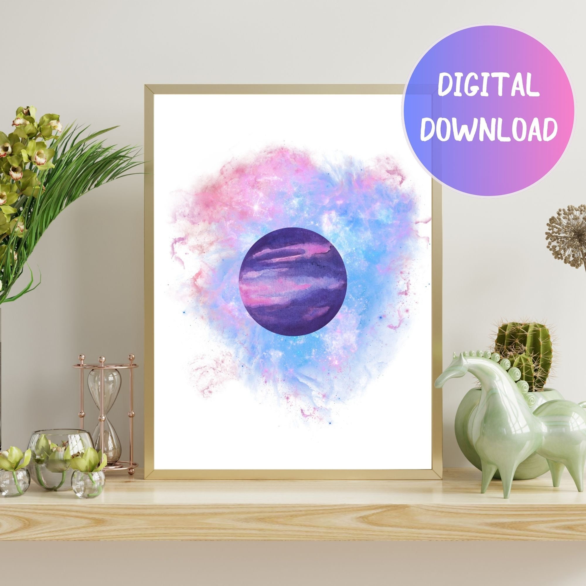 Galaxy Printable Wall Art, Abstract Space Print, Digital Watercolor ...