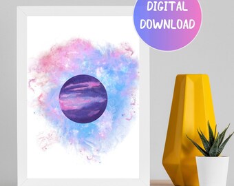 Galaxy Printable Wall Art, Abstract Space Print, Digital watercolor wall art print, Galaxy Wall Art, Digital Download