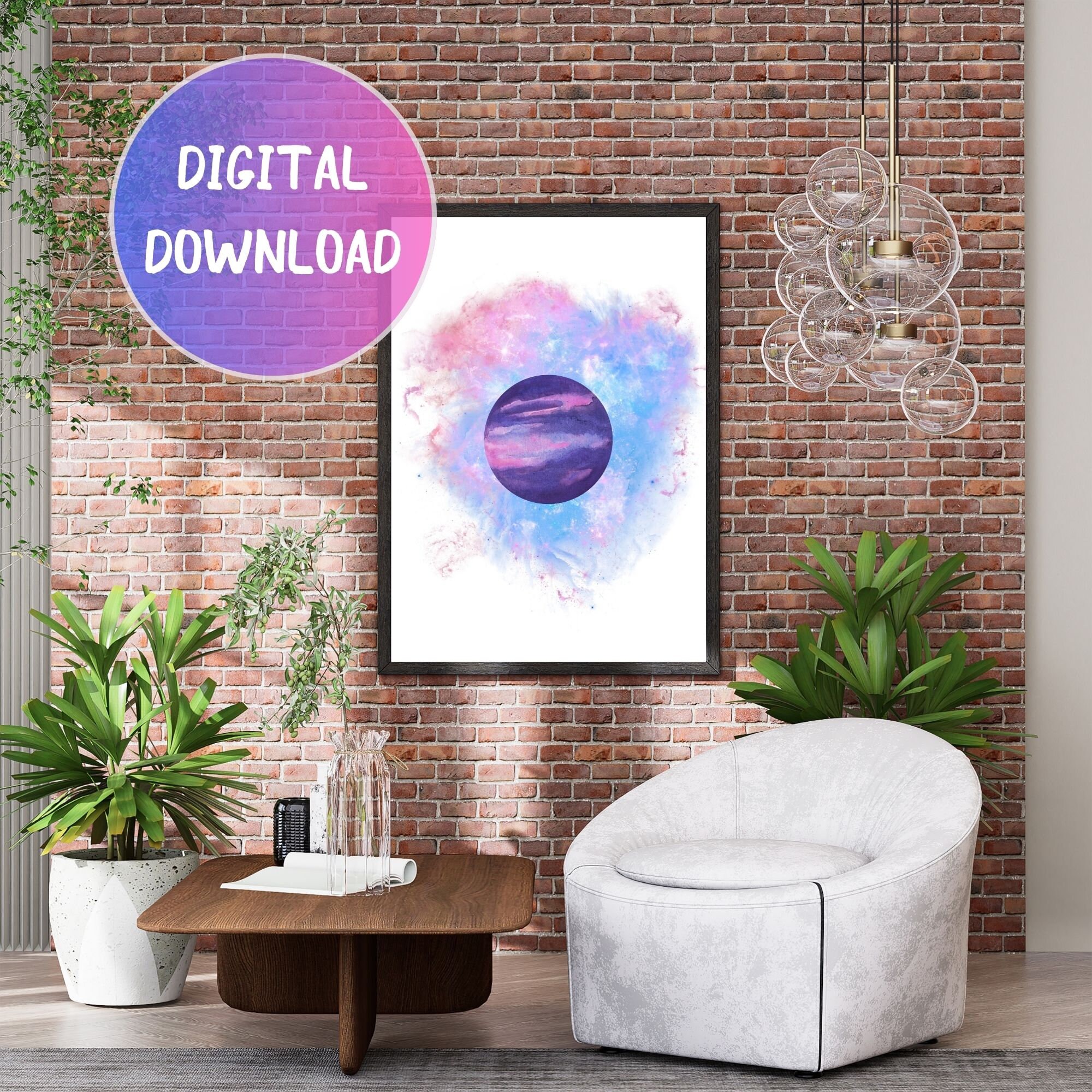Galaxy Printable Wall Art, Abstract Space Print, Digital Watercolor ...