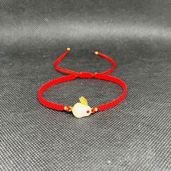 Protection Good Luck Bracelet, White Jade Gold Rabbit Charmed Bracelet, ADJUSTABLE Bracelet/Anklet, Year of Rabbit Bracelet, Lunar New Year