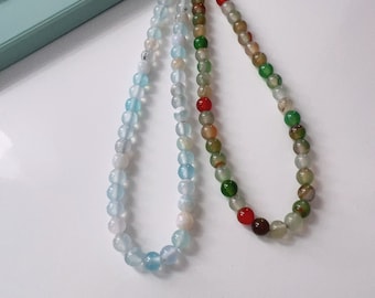 Natural Agate Stone Beaded Phone Lanyard Strap, Personalized phone Wristlet, Lake Blue & Peacock stone beaded Phone Strap, Camera strap