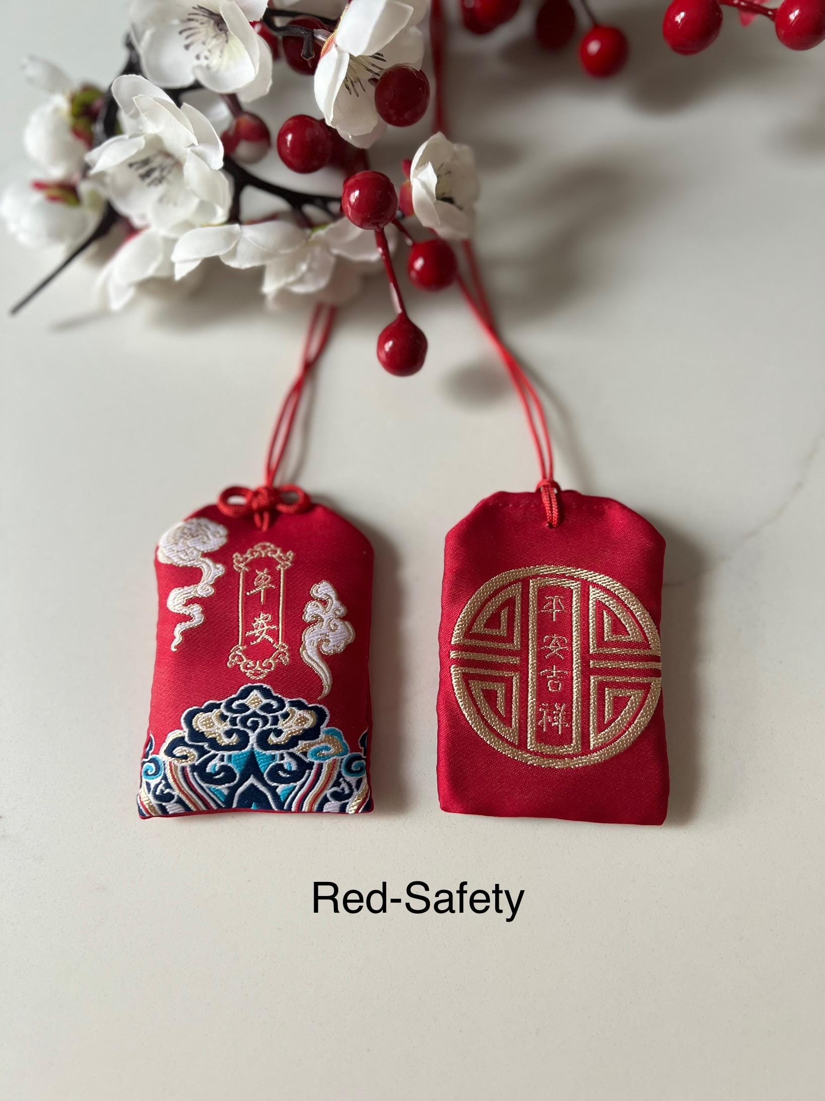 Lucky Fu Bag Car Mirror Hanger, Chinese Embroidered Sachets Bag