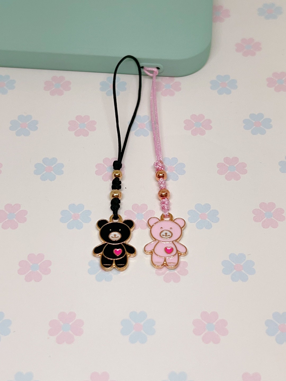 Set of 2 Bear Phone Charm, Cute Little Bear Phone Charm, Pink Bear