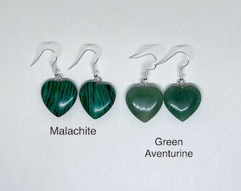 Heart Earrings, Malachite Heart Earrings, Green Aventurine Earrings, Zoisite Earrings, gift ideas for holidays, special occasions