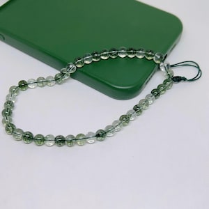 Correa para teléfono con cuentas de cristal fantasma verde, correa para teléfono con cuentas de cristal natural, correa para cámara, correa para teléfono verde para regalo de Navidad