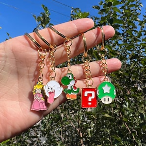 Super Mario Keychains, Boo Keychain, Princess Peach charm, Toad charm, Lucky Block Keychain, Yoshi Keychain, Personalized Keychain