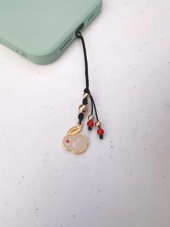 Jade Rabbit phone charm, Cute Bunny charm, Rabbit Phone Charm, Rabbit Charm, Rabbit Bag Charm, Good Luck Charm, Lucky Cat Charm