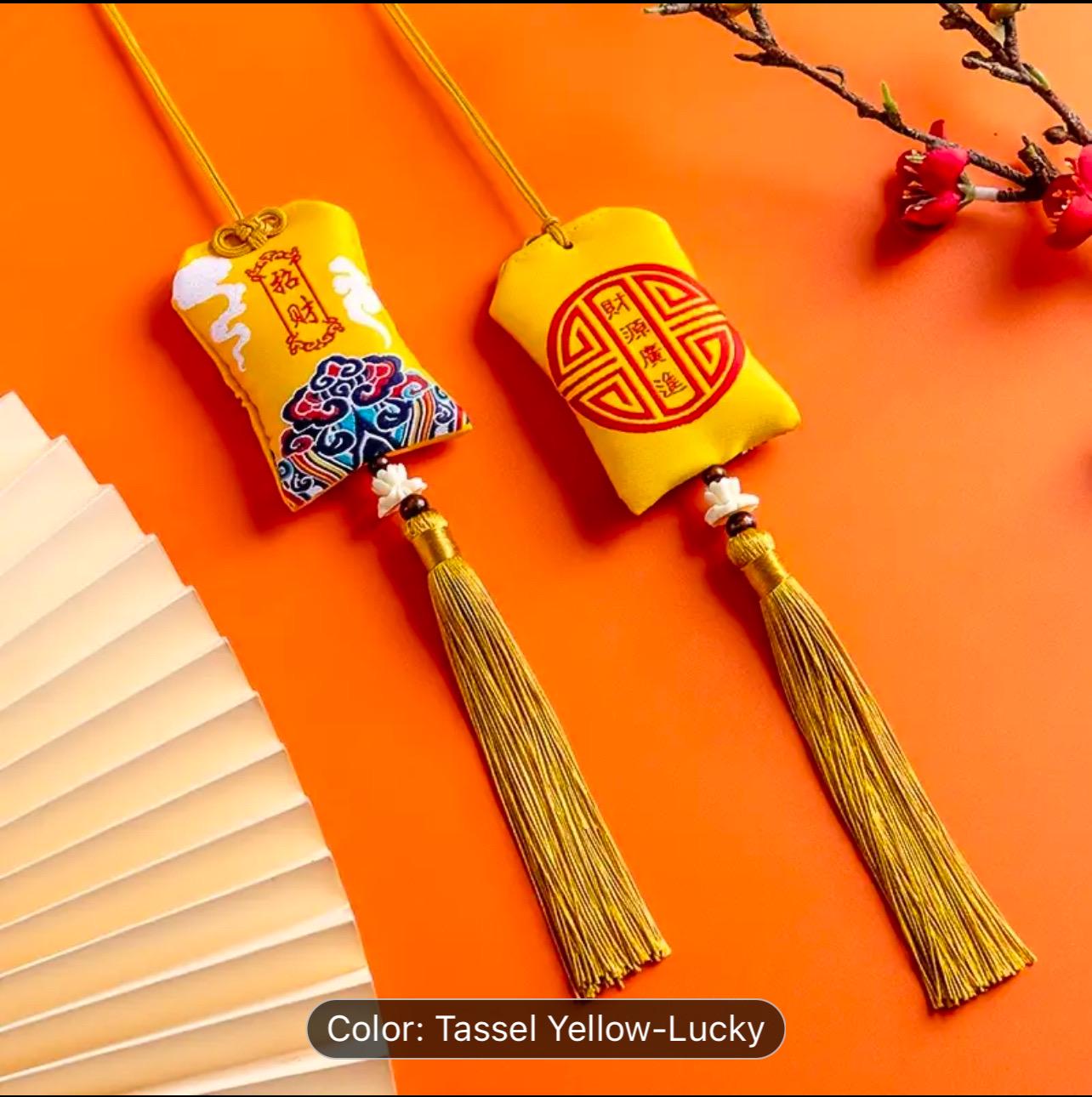 Lucky Fu Bag Car Mirror Hanger, Chinese Embroidered Sachets Home