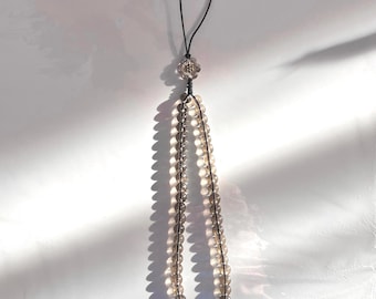 Smoky Glass Crystal Beaded Wrist Strap, Beaded Phone Lanyard, Camera Strap, Wrist Strap Gift idea, Transparent Beaded strap, Flower Charm