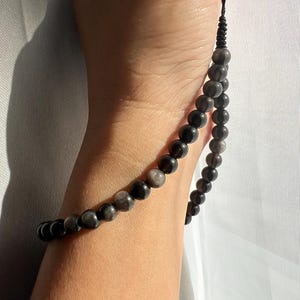 Correa de muñeca con cuentas de piedra obsidiana, correa de muñeca negra para teléfono, correa para cámara, correa para billetera, correa para llavero, correa de muñeca con cuentas