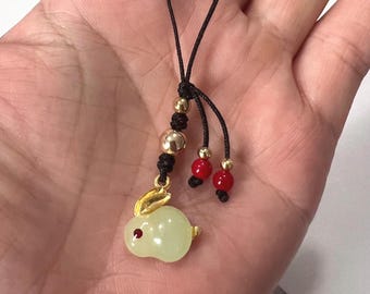Jade Rabbit phone charm, Cute Bunny charm, Rabbit Phone Charm, Rabbit Charm, Rabbit Bag Charm, Good Luck Charm, Lucky Cat Charm