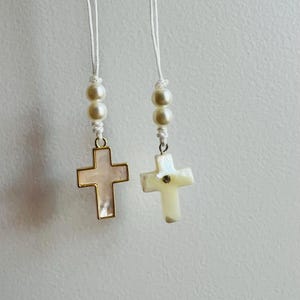 Natural Seashell Cross Car Mirror Hanger, Cross Car Charm, Cross Car Decoration Gift Idea, Mother of Pearl Cross