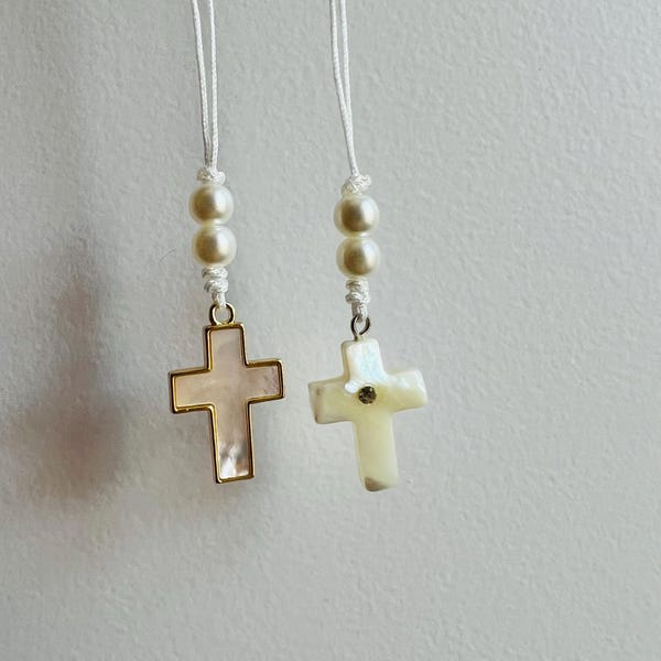 Natural Seashell Cross Car Mirror Hanger, Cross Car Charm, Cross Car Decoration Gift Idea, Mother of Pearl Cross