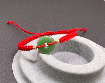 Green Donut Safety Buckle Bracelet ADJUSTABLE, Good Fortune Bracelet, Good Luck Bracelet, Red String Bracelet